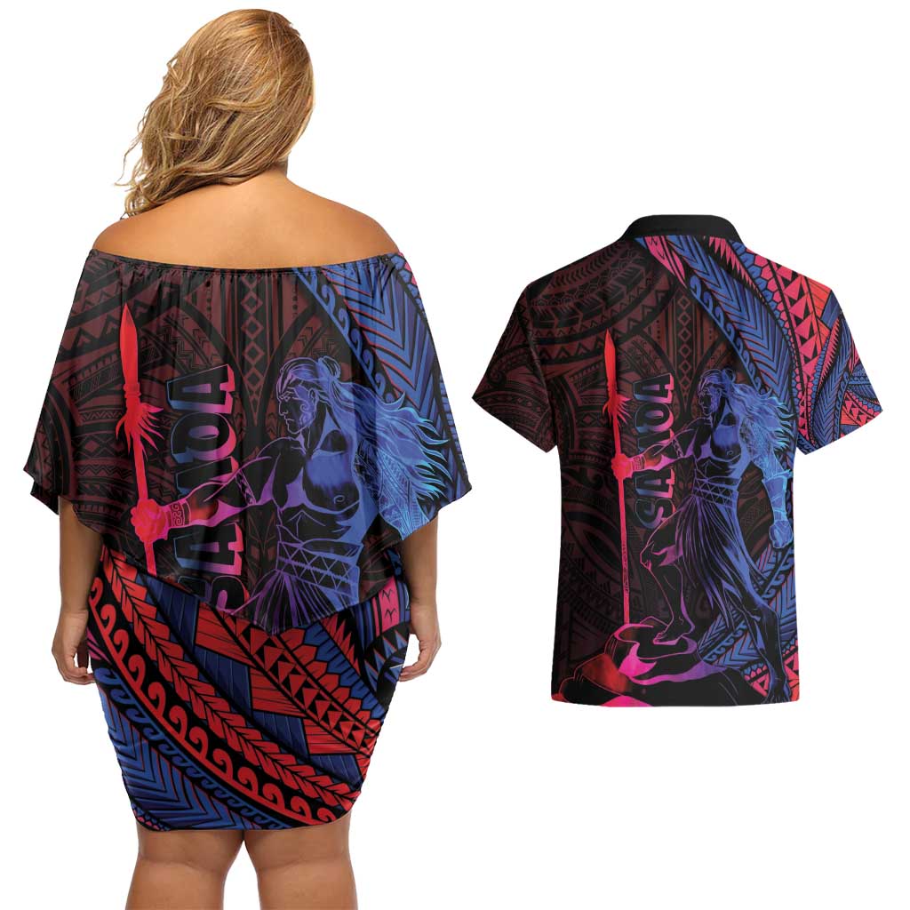 Samoan Pride Couples Matching Off Shoulder Short Dress and Hawaiian Shirt The Tui Manua - Polynesian Pride