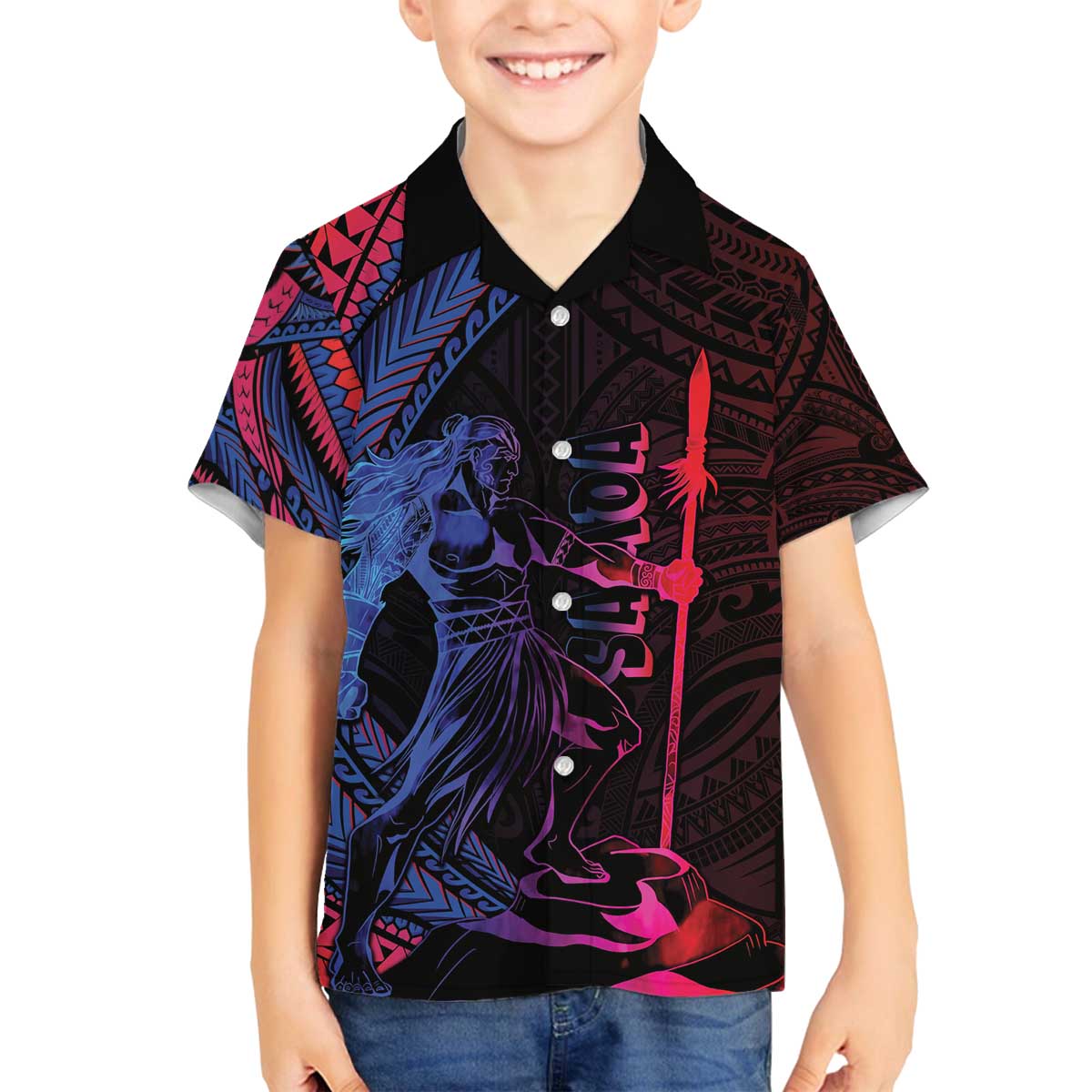 Samoan Pride Family Matching Off The Shoulder Long Sleeve Dress and Hawaiian Shirt The Tui Manua - Polynesian Pride