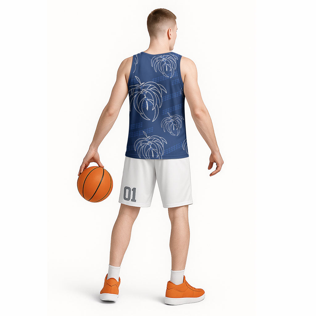 Aloha Hawaii Acacia Koa Leaves Basketball Jersey Navy Kakau Tribal Pattern LT05 - Polynesian Pride