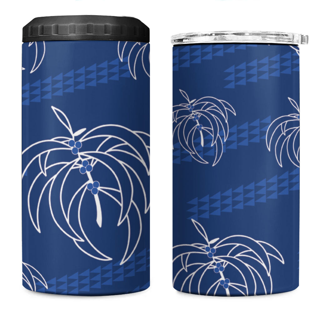 Aloha Hawaii Acacia Koa Leaves 4 in 1 Can Cooler Tumbler Navy Kakau Tribal Pattern