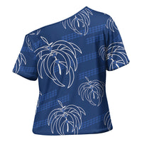 Aloha Hawaii Acacia Koa Leaves Cross Shoulder Shirt Navy Kakau Tribal Pattern LT05 - Polynesian Pride