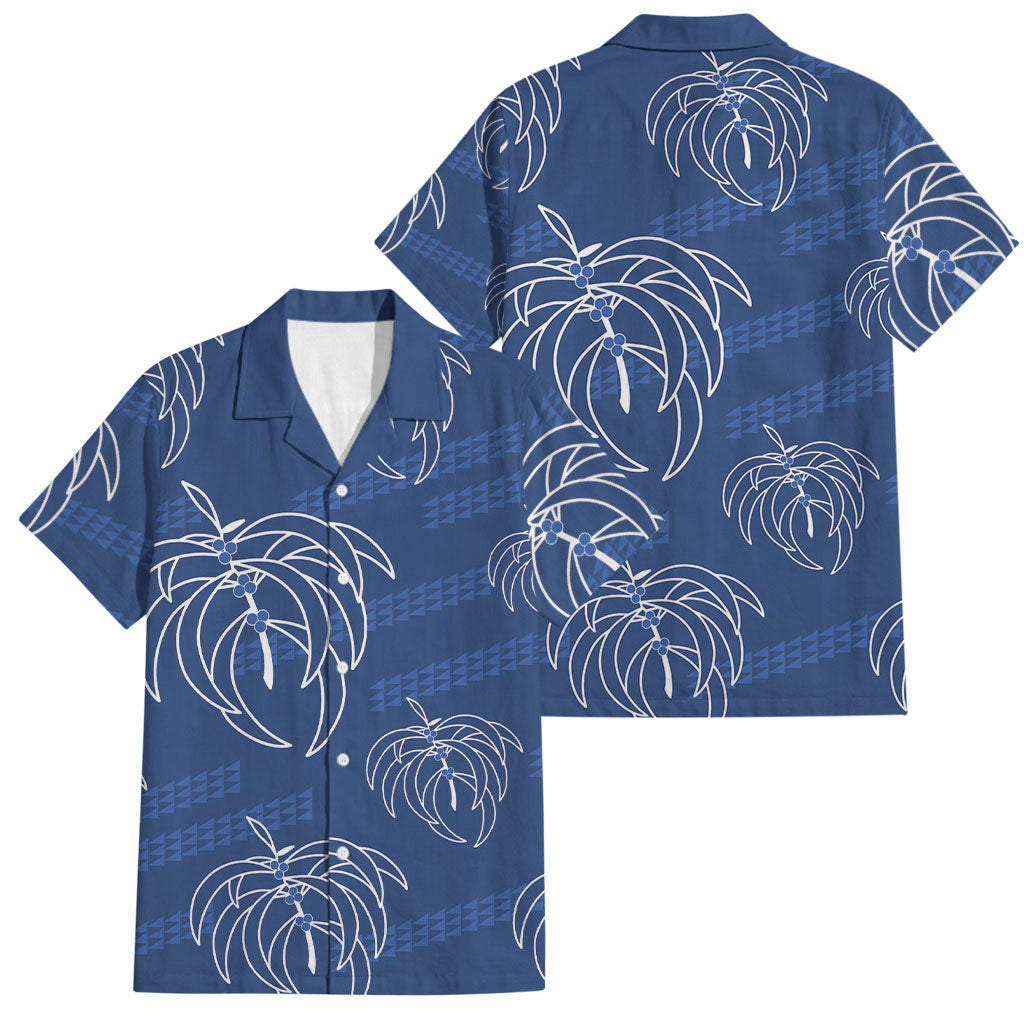 Aloha Hawaii Acacia Koa Leaves Family Matching Off Shoulder Maxi Dress and Hawaiian Shirt Navy Kakau Tribal Pattern LT05 Dad's Shirt - Short Sleeve Navy - Polynesian Pride