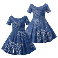 Aloha Hawaii Acacia Koa Leaves Family Matching Off Shoulder Maxi Dress and Hawaiian Shirt Navy Kakau Tribal Pattern LT05 Daughter's Dress Navy - Polynesian Pride