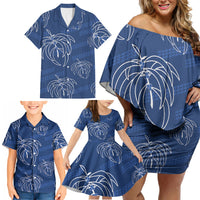 Aloha Hawaii Acacia Koa Leaves Family Matching Off Shoulder Short Dress and Hawaiian Shirt Navy Kakau Tribal Pattern LT05 - Polynesian Pride