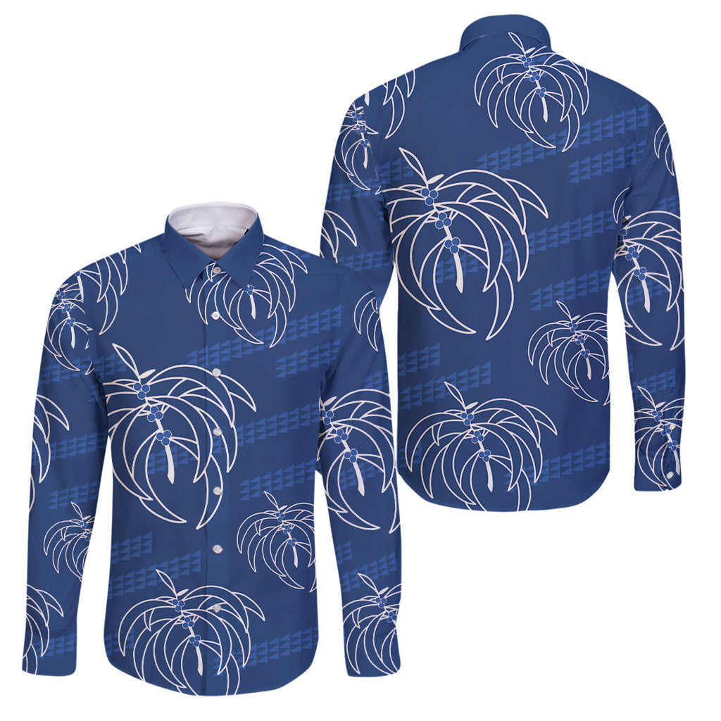 Aloha Hawaii Acacia Koa Leaves Family Matching Off Shoulder Short Dress and Hawaiian Shirt Navy Kakau Tribal Pattern LT05 Dad's Shirt - Long Sleeve Navy - Polynesian Pride