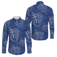 Aloha Hawaii Acacia Koa Leaves Family Matching Off Shoulder Short Dress and Hawaiian Shirt Navy Kakau Tribal Pattern LT05 Dad's Shirt - Long Sleeve Navy - Polynesian Pride