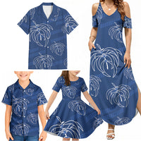 Aloha Hawaii Acacia Koa Leaves Family Matching Summer Maxi Dress and Hawaiian Shirt Navy Kakau Tribal Pattern LT05 - Polynesian Pride