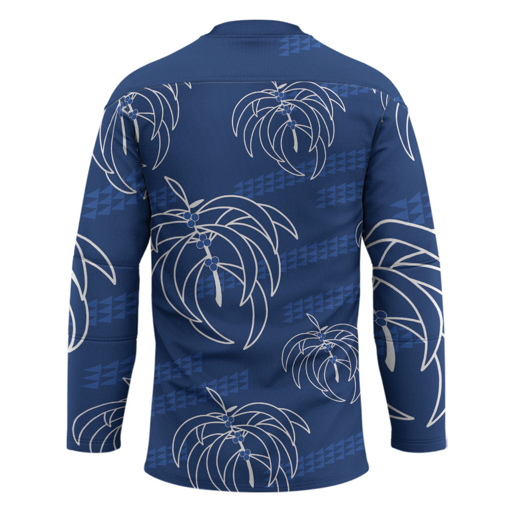 Aloha Hawaii Acacia Koa Leaves Hockey Jersey Navy Kakau Tribal Pattern LT05 - Polynesian Pride