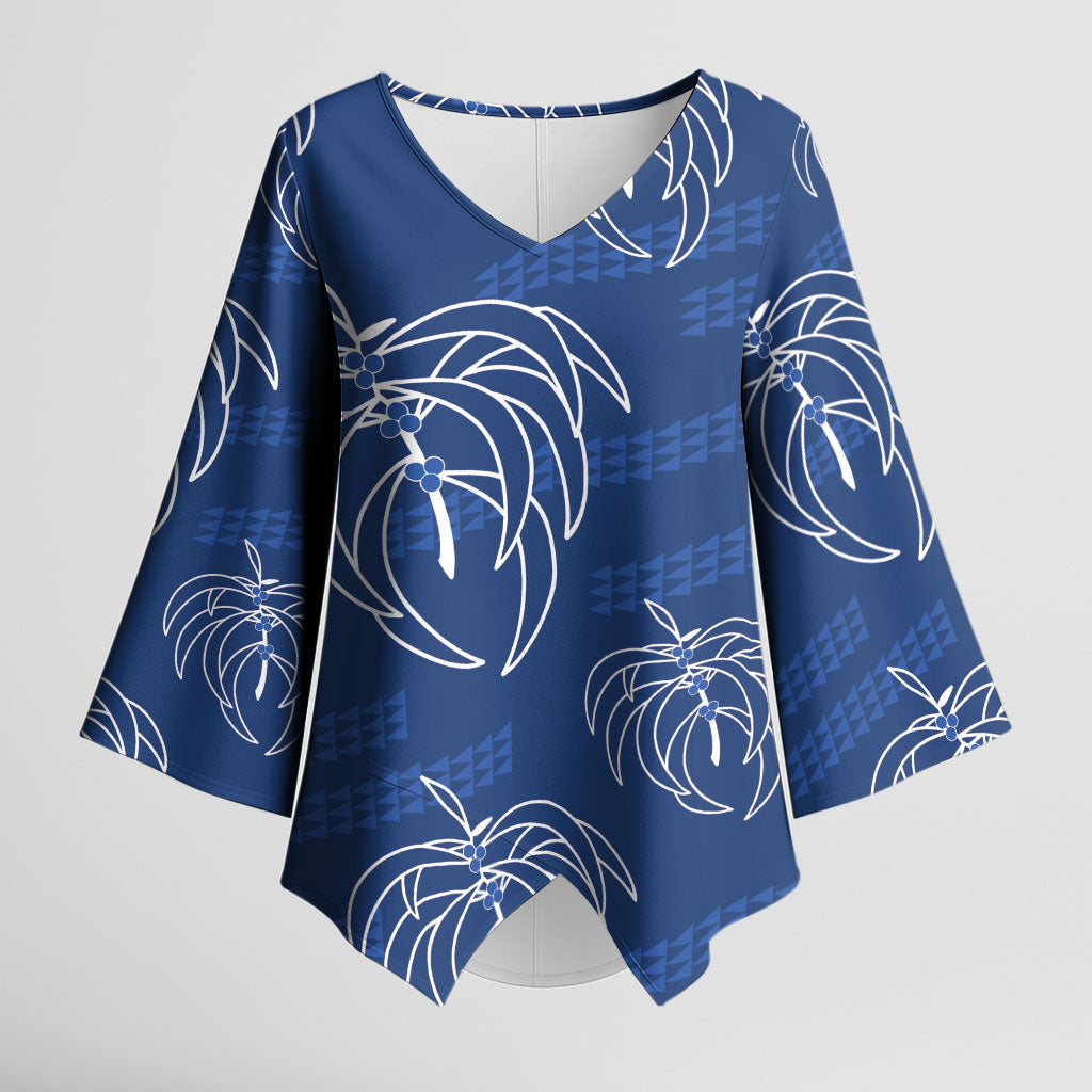 Aloha Hawaii Acacia Koa Leaves Kimono Sleeve Blouse Navy Kakau Tribal Pattern LT05 Female Navy - Polynesian Pride