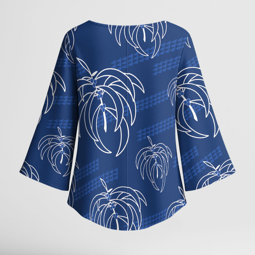 Aloha Hawaii Acacia Koa Leaves Kimono Sleeve Blouse Navy Kakau Tribal Pattern LT05 - Polynesian Pride