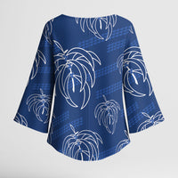 Aloha Hawaii Acacia Koa Leaves Kimono Sleeve Blouse Navy Kakau Tribal Pattern LT05 - Polynesian Pride