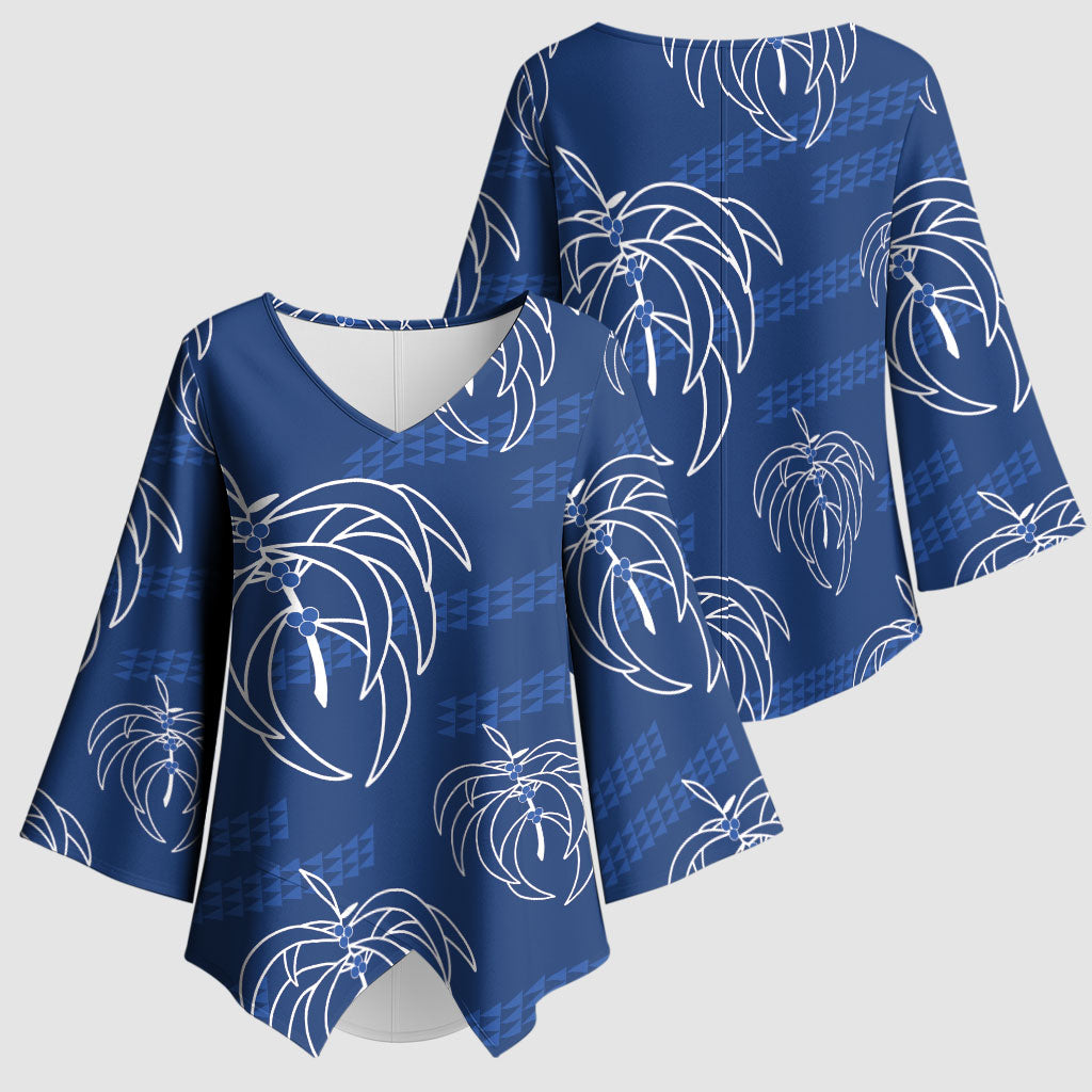 Aloha Hawaii Acacia Koa Leaves Kimono Sleeve Blouse Navy Kakau Tribal Pattern LT05 - Polynesian Pride