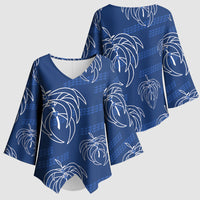 Aloha Hawaii Acacia Koa Leaves Kimono Sleeve Blouse Navy Kakau Tribal Pattern LT05 - Polynesian Pride