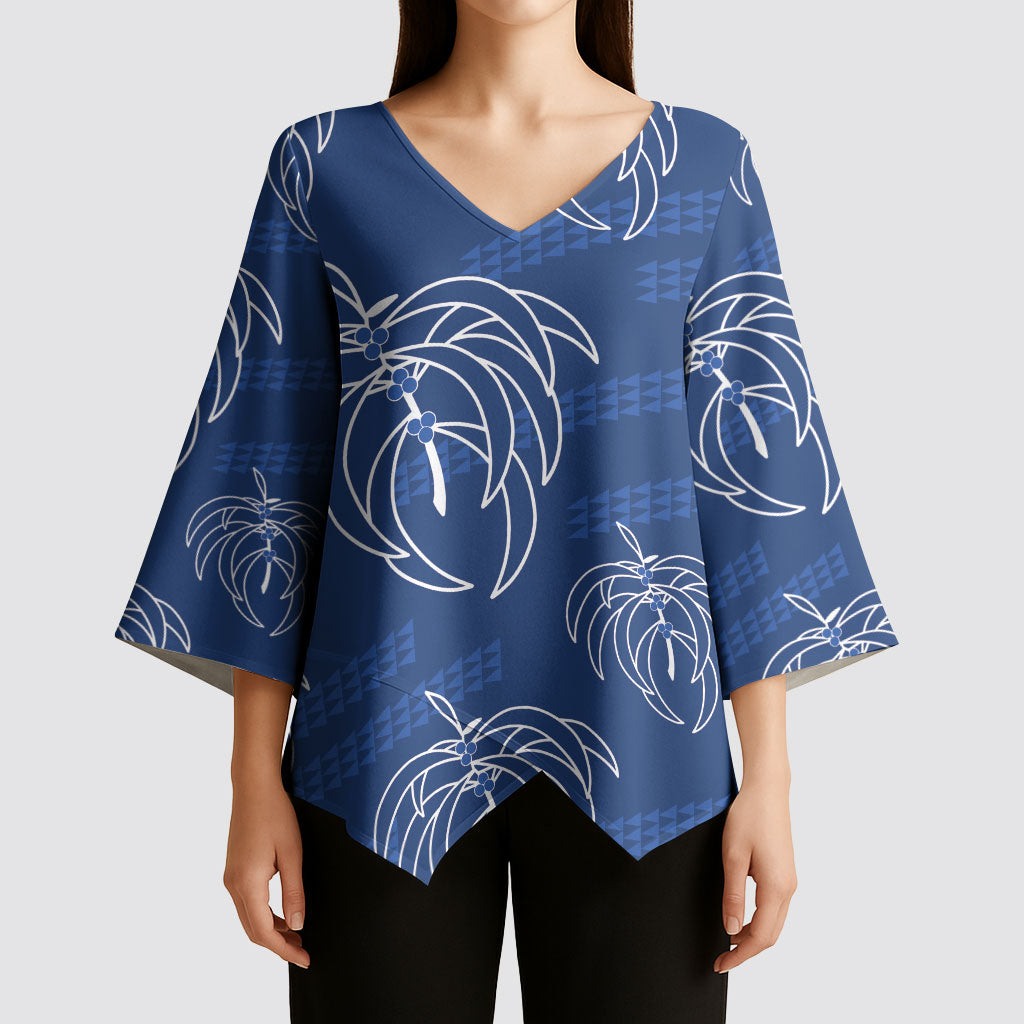 Aloha Hawaii Acacia Koa Leaves Kimono Sleeve Blouse Navy Kakau Tribal Pattern LT05 - Polynesian Pride