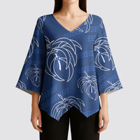 Aloha Hawaii Acacia Koa Leaves Kimono Sleeve Blouse Navy Kakau Tribal Pattern LT05 - Polynesian Pride
