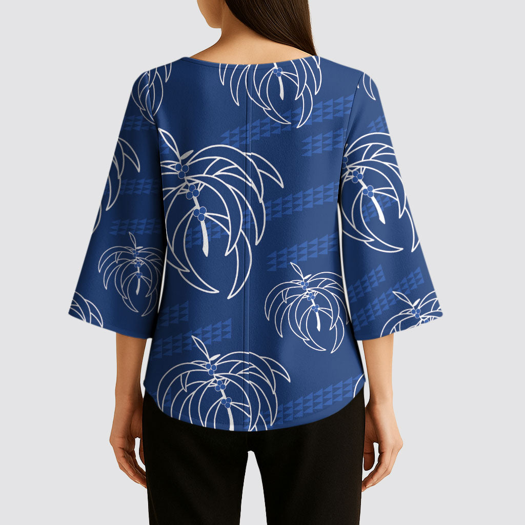 Aloha Hawaii Acacia Koa Leaves Kimono Sleeve Blouse Navy Kakau Tribal Pattern LT05 - Polynesian Pride
