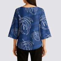 Aloha Hawaii Acacia Koa Leaves Kimono Sleeve Blouse Navy Kakau Tribal Pattern LT05 - Polynesian Pride