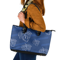 Aloha Hawaii Acacia Koa Leaves Leather Tote Bag Navy Kakau Tribal Pattern LT05 Navy - Polynesian Pride