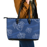 Aloha Hawaii Acacia Koa Leaves Leather Tote Bag Navy Kakau Tribal Pattern LT05 - Polynesian Pride