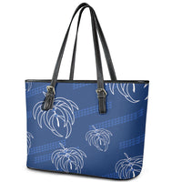 Aloha Hawaii Acacia Koa Leaves Leather Tote Bag Navy Kakau Tribal Pattern LT05 - Polynesian Pride