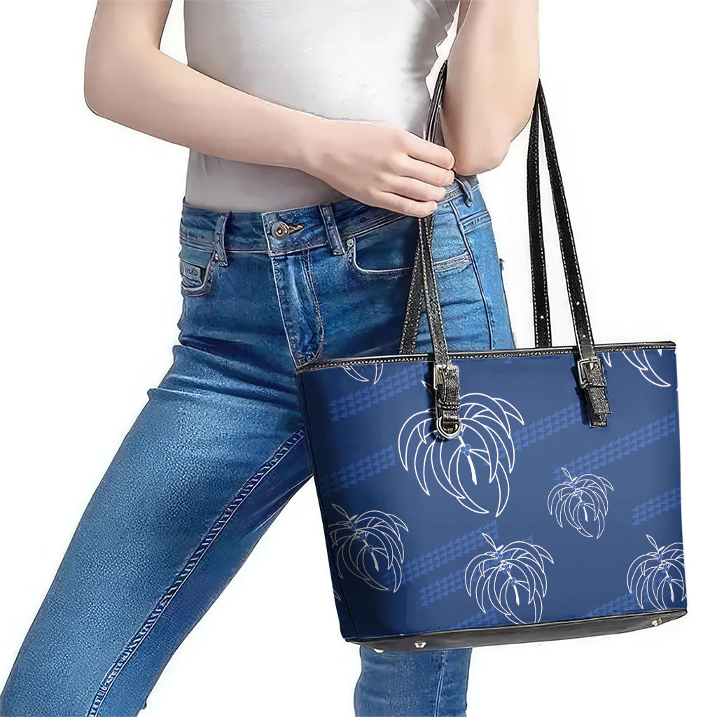 Aloha Hawaii Acacia Koa Leaves Leather Tote Bag Navy Kakau Tribal Pattern LT05 - Polynesian Pride