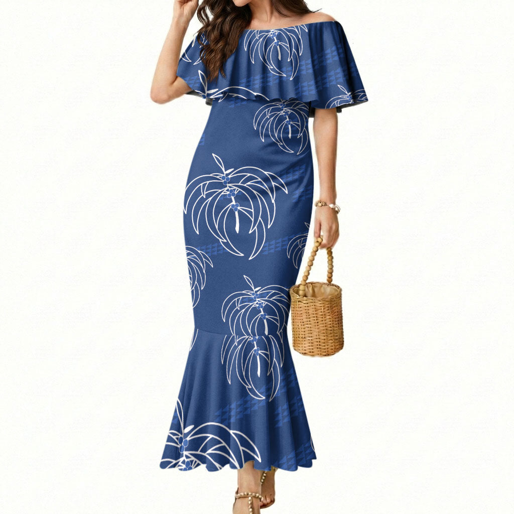 Aloha Hawaii Acacia Koa Leaves Mermaid Dress Navy Kakau Tribal Pattern LT05 Women Navy - Polynesian Pride