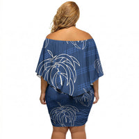 Aloha Hawaii Acacia Koa Leaves Off Shoulder Short Dress Navy Kakau Tribal Pattern LT05 - Polynesian Pride