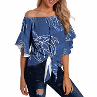 Aloha Hawaii Acacia Koa Leaves Off Shoulder Wrap Waist Top Navy Kakau Tribal Pattern LT05 Navy - Polynesian Pride