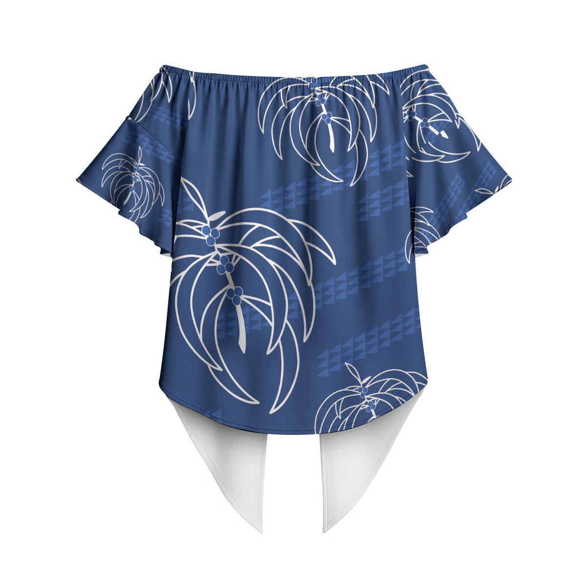 Aloha Hawaii Acacia Koa Leaves Off Shoulder Wrap Waist Top Navy Kakau Tribal Pattern LT05 - Polynesian Pride