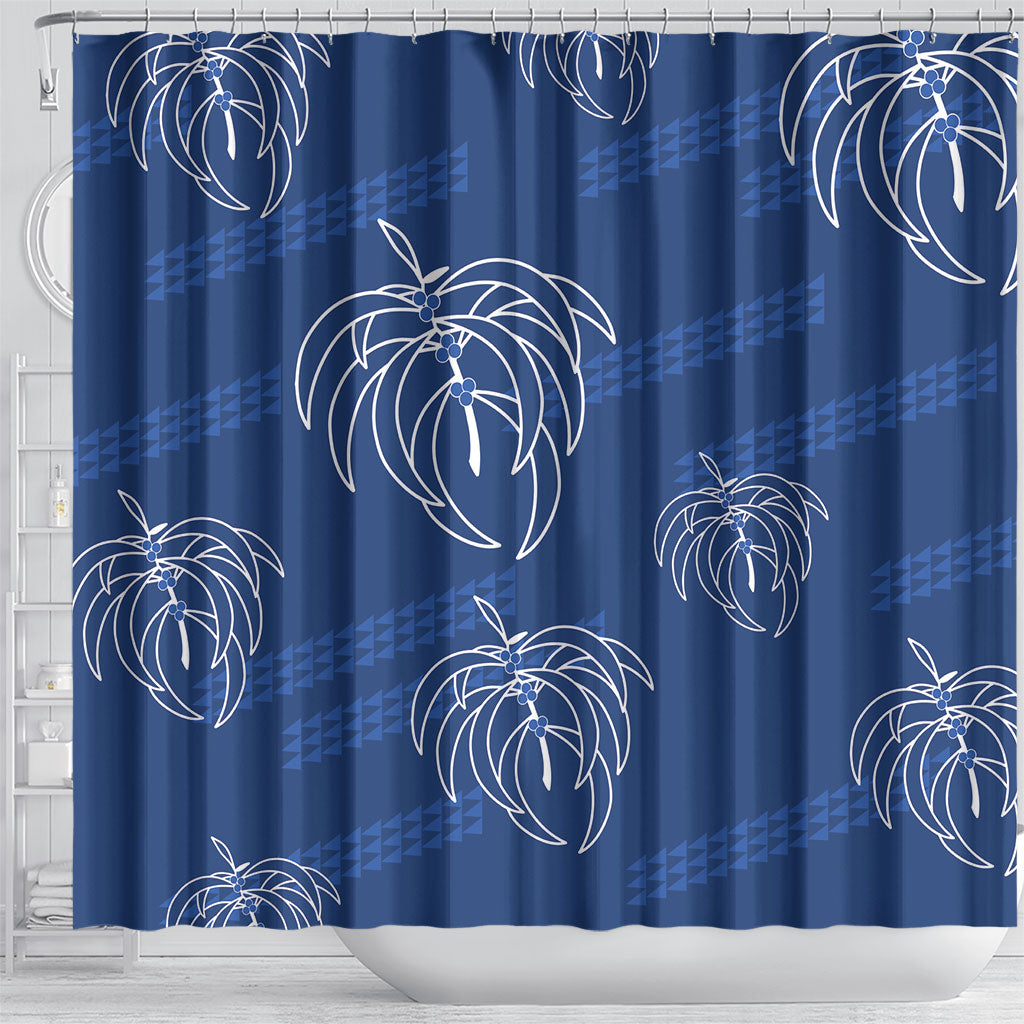 Aloha Hawaii Acacia Koa Leaves Shower Curtain Navy Kakau Tribal Pattern LT05 - Polynesian Pride