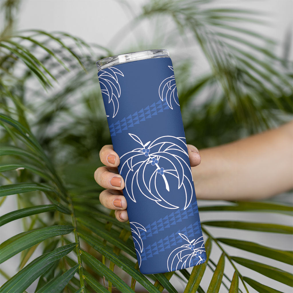 Aloha Hawaii Acacia Koa Leaves Skinny Tumbler Navy Kakau Tribal Pattern LT05 - Polynesian Pride