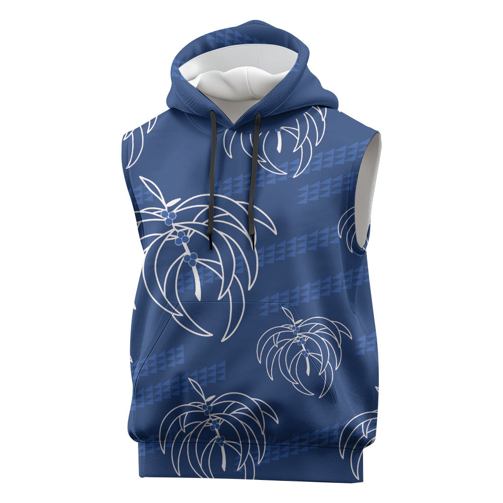 Aloha Hawaii Acacia Koa Leaves Sleeveless Hoodie Navy Kakau Tribal Pattern LT05 Navy - Polynesian Pride