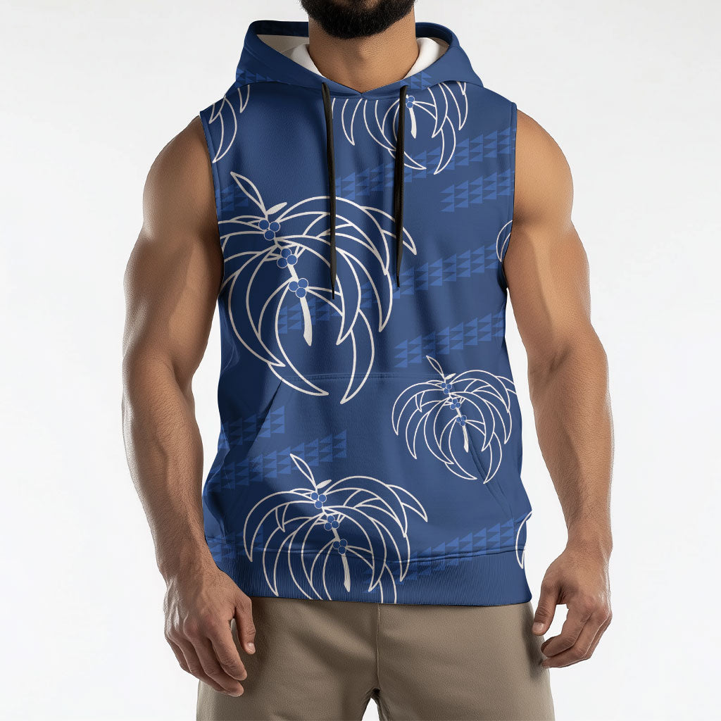Aloha Hawaii Acacia Koa Leaves Sleeveless Hoodie Navy Kakau Tribal Pattern LT05 - Polynesian Pride