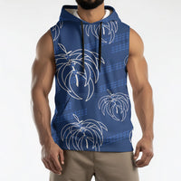 Aloha Hawaii Acacia Koa Leaves Sleeveless Hoodie Navy Kakau Tribal Pattern LT05 - Polynesian Pride