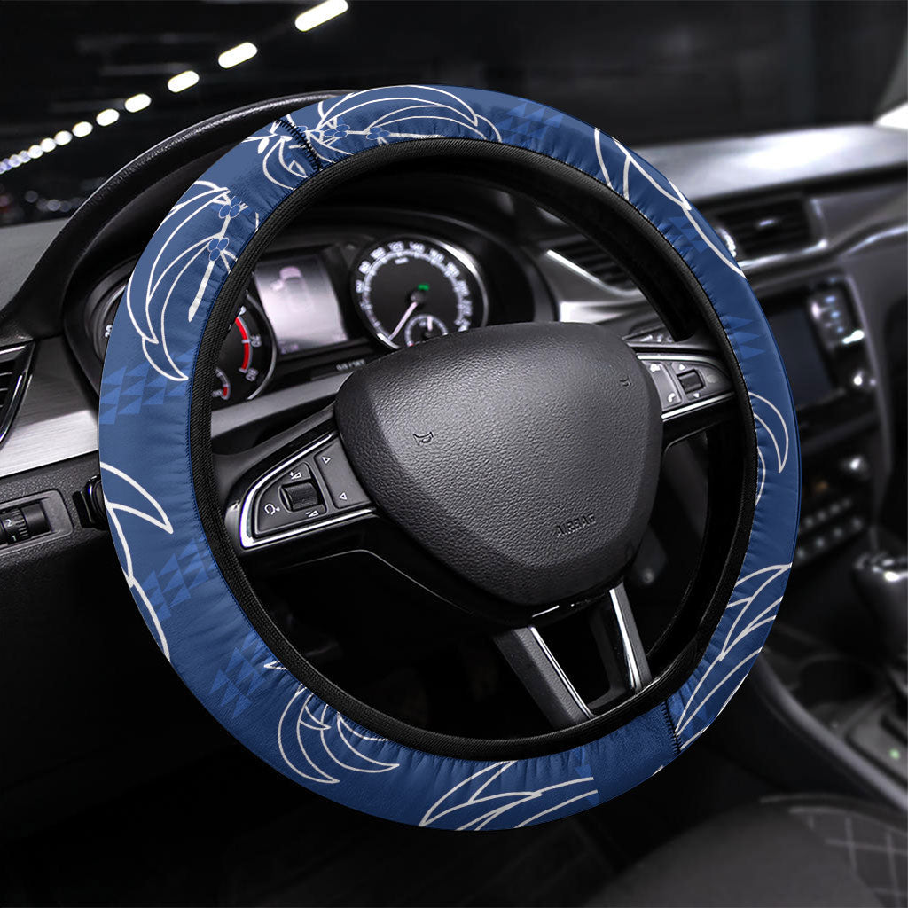 Aloha Hawaii Acacia Koa Leaves Steering Wheel Cover Navy Kakau Tribal Pattern LT05 Universal Fit Navy - Polynesian Pride