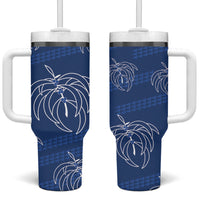 Aloha Hawaii Acacia Koa Leaves Tumbler With Handle Navy Kakau Tribal Pattern LT05 One Size: 40 oz Navy - Polynesian Pride