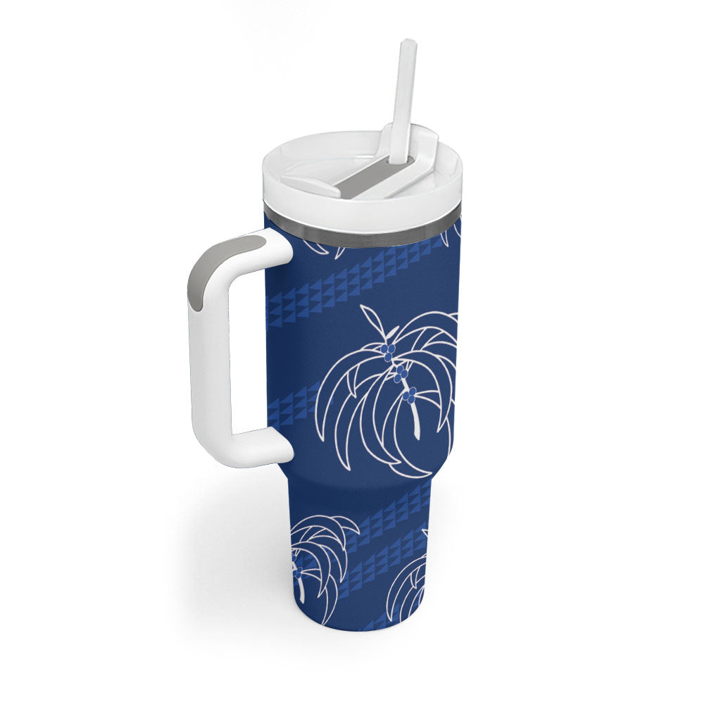 Aloha Hawaii Acacia Koa Leaves Tumbler With Handle Navy Kakau Tribal Pattern LT05 - Polynesian Pride