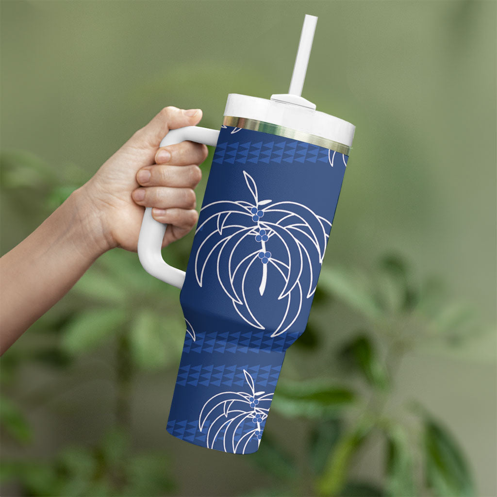 Aloha Hawaii Acacia Koa Leaves Tumbler With Handle Navy Kakau Tribal Pattern LT05 - Polynesian Pride