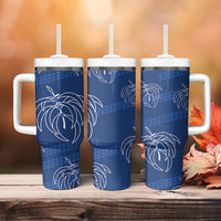 Aloha Hawaii Acacia Koa Leaves Tumbler With Handle Navy Kakau Tribal Pattern LT05 - Polynesian Pride