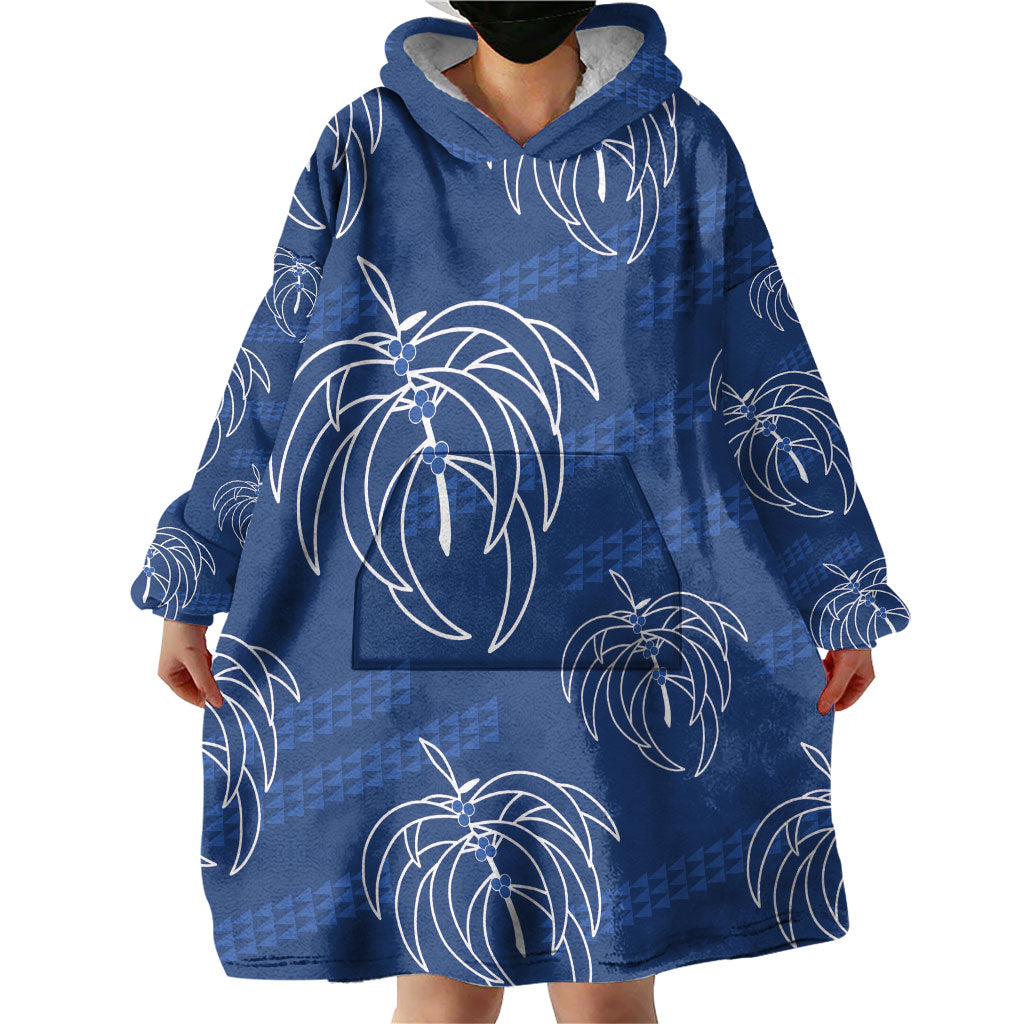 Aloha Hawaii Acacia Koa Leaves Wearable Blanket Hoodie Navy Kakau Tribal Pattern LT05 - Polynesian Pride