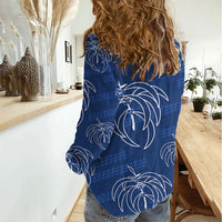 Aloha Hawaii Acacia Koa Leaves Women Casual Shirt Navy Kakau Tribal Pattern LT05 - Polynesian Pride
