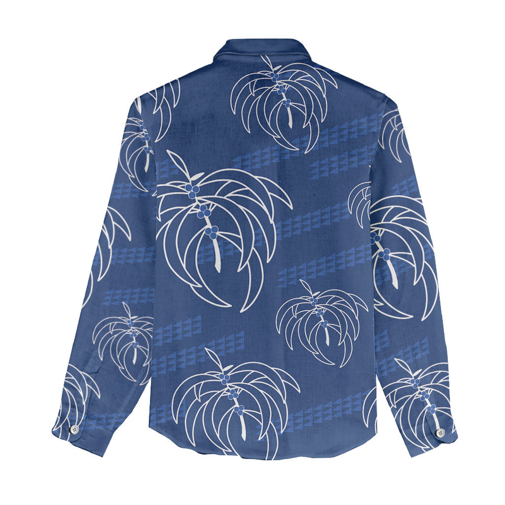 Aloha Hawaii Acacia Koa Leaves Women Casual Shirt Navy Kakau Tribal Pattern LT05 - Polynesian Pride