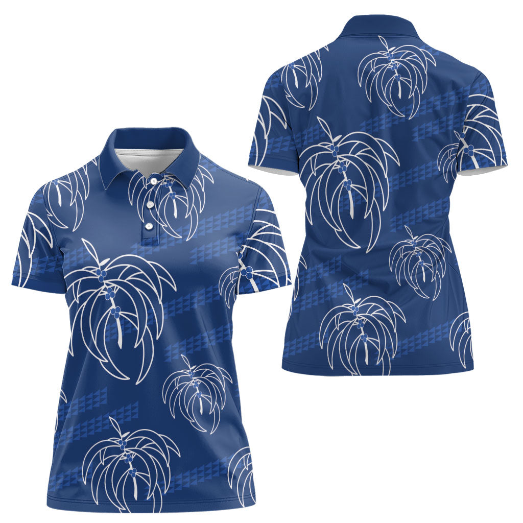 Aloha Hawaii Acacia Koa Leaves Women Polo Shirt Navy Kakau Tribal Pattern LT05 - Polynesian Pride