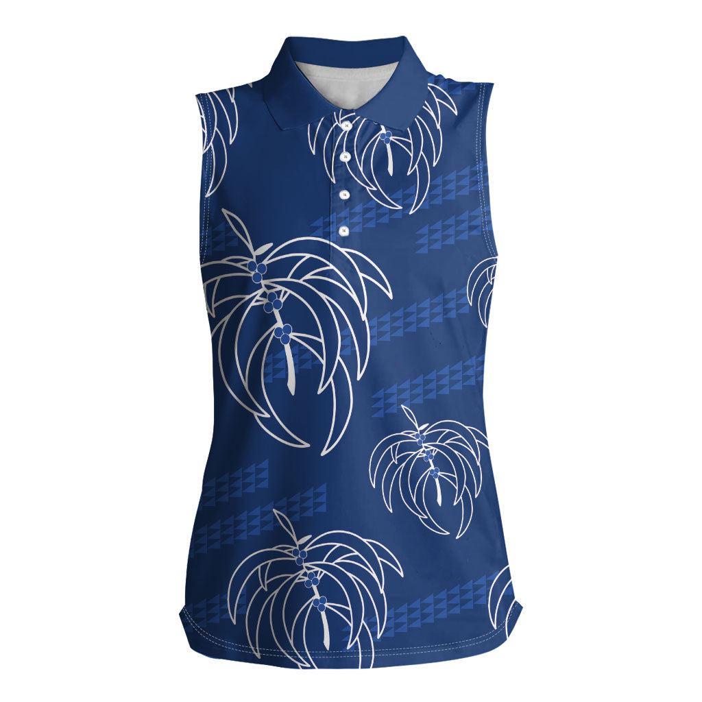 Aloha Hawaii Acacia Koa Leaves Women Sleeveless Polo Shirt Navy Kakau Tribal Pattern LT05 Female Navy - Polynesian Pride
