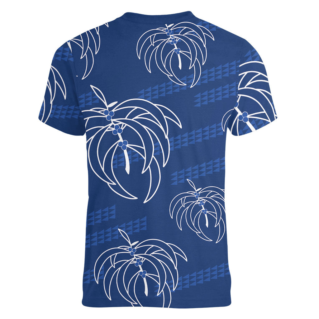 Aloha Hawaii Acacia Koa Leaves Women V-Neck T-Shirt Navy Kakau Tribal Pattern LT05 - Polynesian Pride