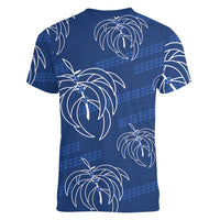 Aloha Hawaii Acacia Koa Leaves Women V-Neck T-Shirt Navy Kakau Tribal Pattern LT05 - Polynesian Pride