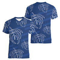 Aloha Hawaii Acacia Koa Leaves Women V-Neck T-Shirt Navy Kakau Tribal Pattern LT05 - Polynesian Pride