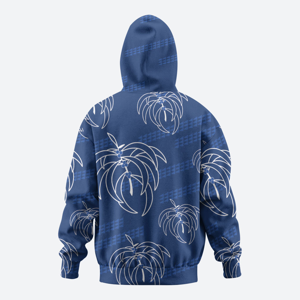 Aloha Hawaii Acacia Koa Leaves Zip Hoodie Navy Kakau Tribal Pattern LT05 - Polynesian Pride
