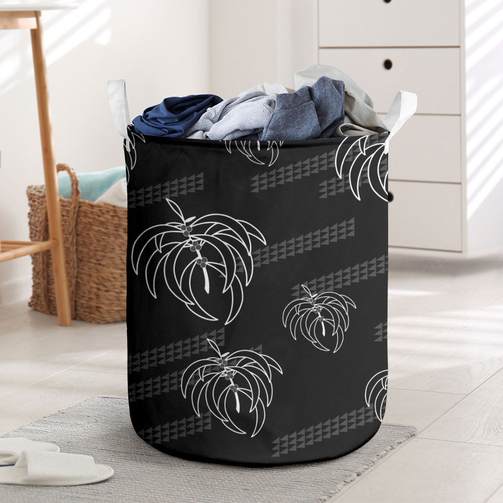 Aloha Hawaii Acacia Koa Leaves Laundry Basket Black Kakau Tribal Pattern