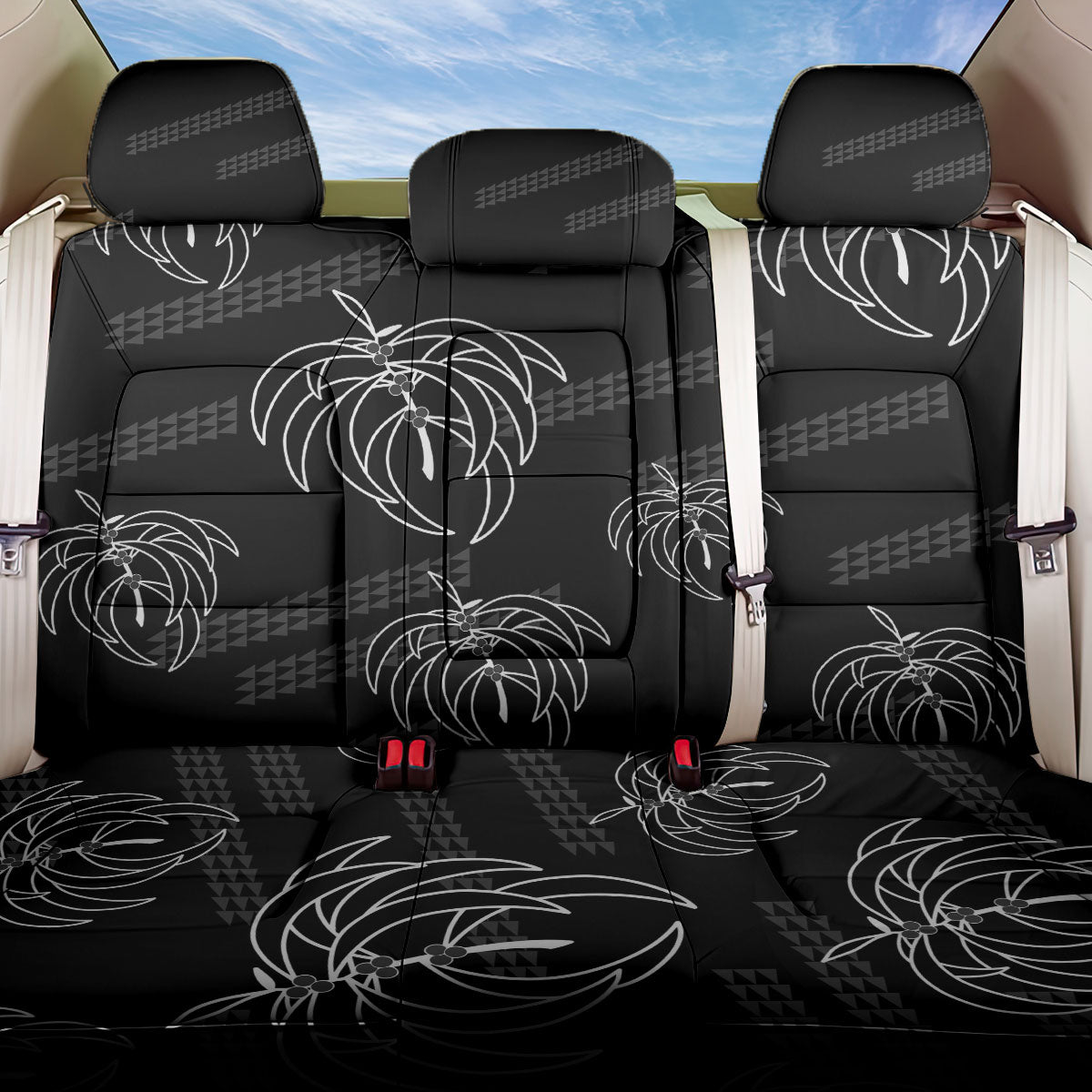 Aloha Hawaii Acacia Koa Leaves Back Car Seat Cover Black Kakau Tribal Pattern LT05 One Size Black - Polynesian Pride